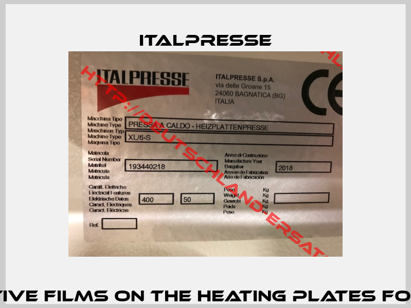 Protective films on the heating plates for XL/6-S -0