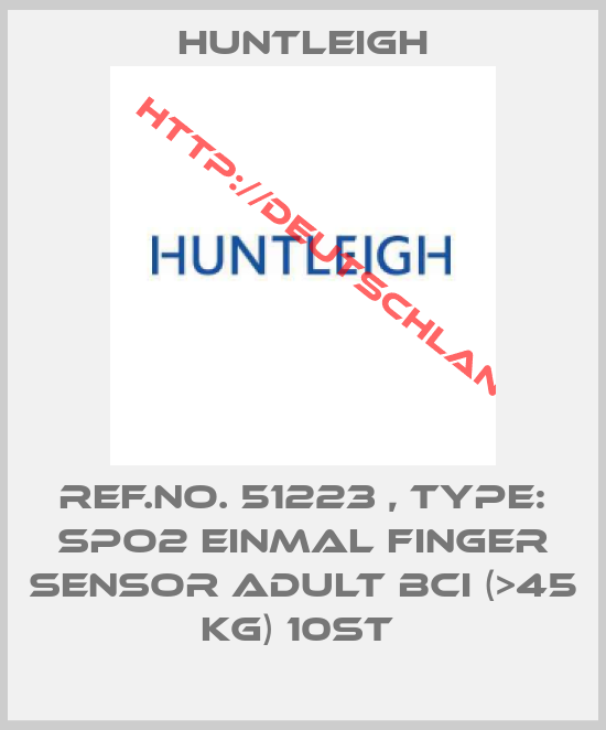 Huntleigh-Ref.No. 51223 , Type: Spo2 Einmal Finger Sensor Adult BCI (>45 Kg) 10St 