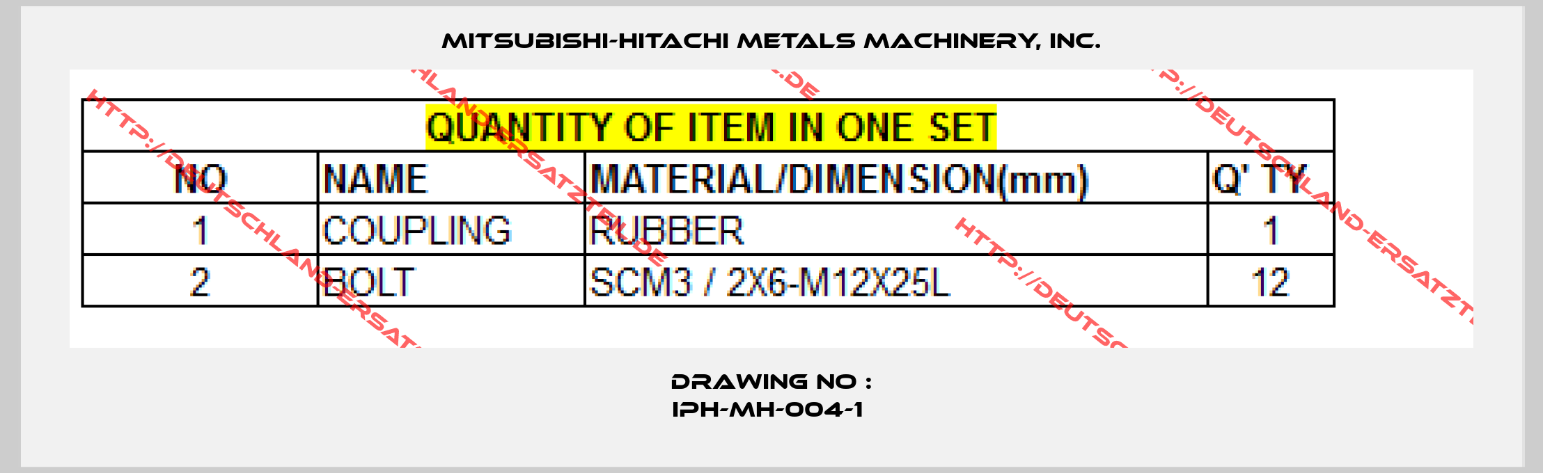 Mitsubishi-Hitachi Metals Machinery, Inc.-Drawing no : IPH-MH-004-1 