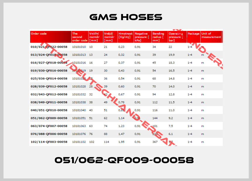 GMS hoses-051/062-QF009-00058 