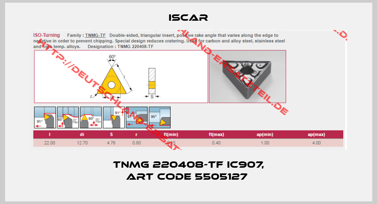 Iscar-TNMG 220408-TF IC907, Art code 5505127 