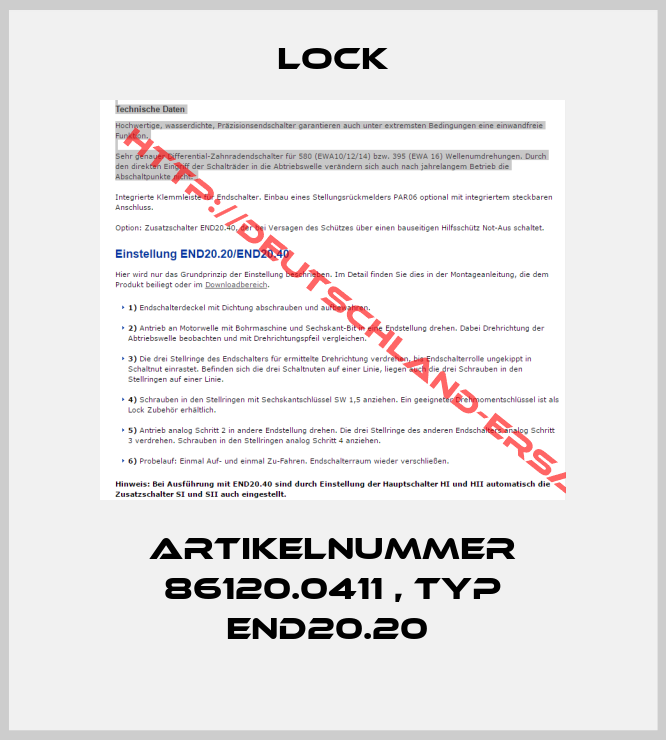 Lock-Artikelnummer 86120.0411 , Typ END20.20 