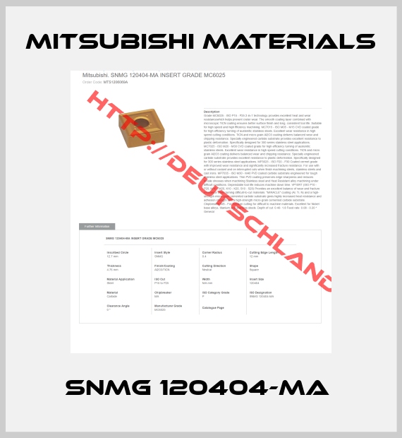 Mitsubishi Materials-SNMG 120404-MA 