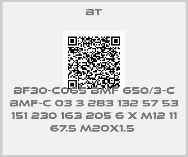 BT-BF30-C065 BMF 650/3-C BMF-C 03 3 283 132 57 53 151 230 163 205 6 X M12 11 67.5 M20X1.5 