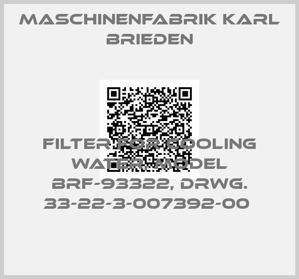 Maschinenfabrik Karl Brieden-FILTER FOR COOLING WATER, MODEL BRF-93322, DRWG. 33-22-3-007392-00 