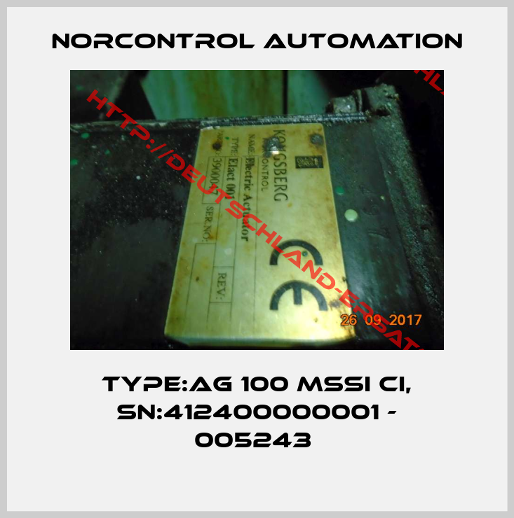NORCONTROL AUTOMATION-TYPE:AG 100 MSSI CI, SN:412400000001 - 005243 