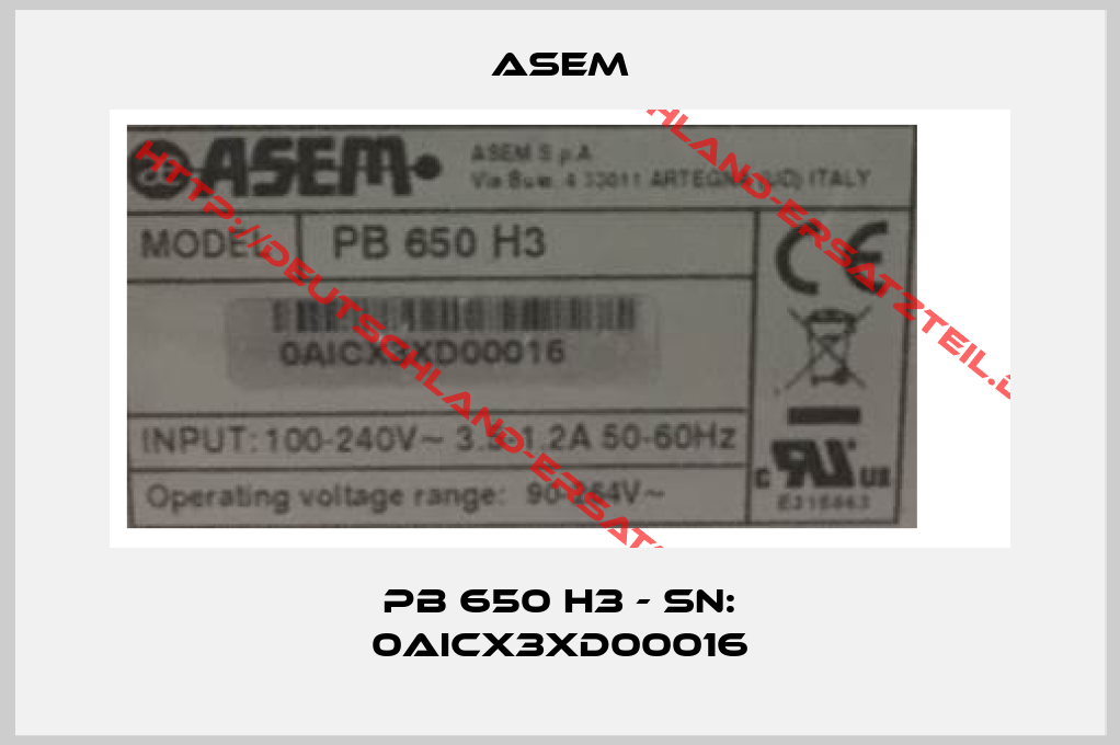 ASEM-PB 650 H3 - SN: 0AICX3XD00016