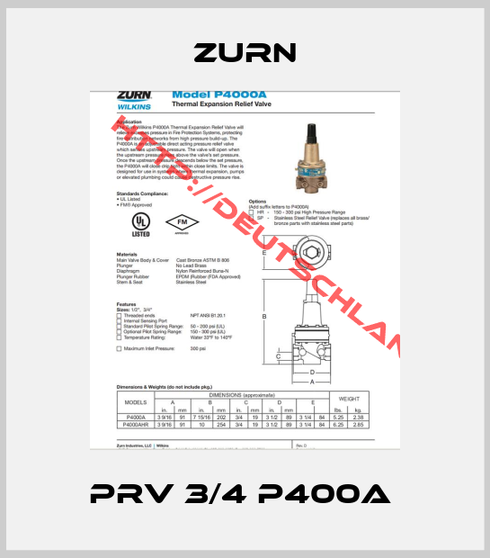 Zurn-PRV 3/4 P400A 