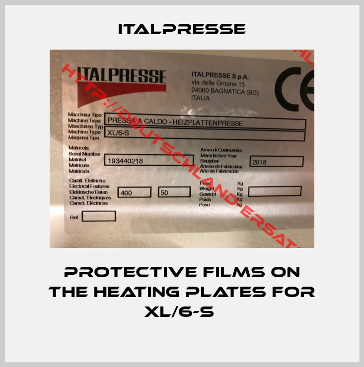 Italpresse-Protective films on the heating plates for XL/6-S 