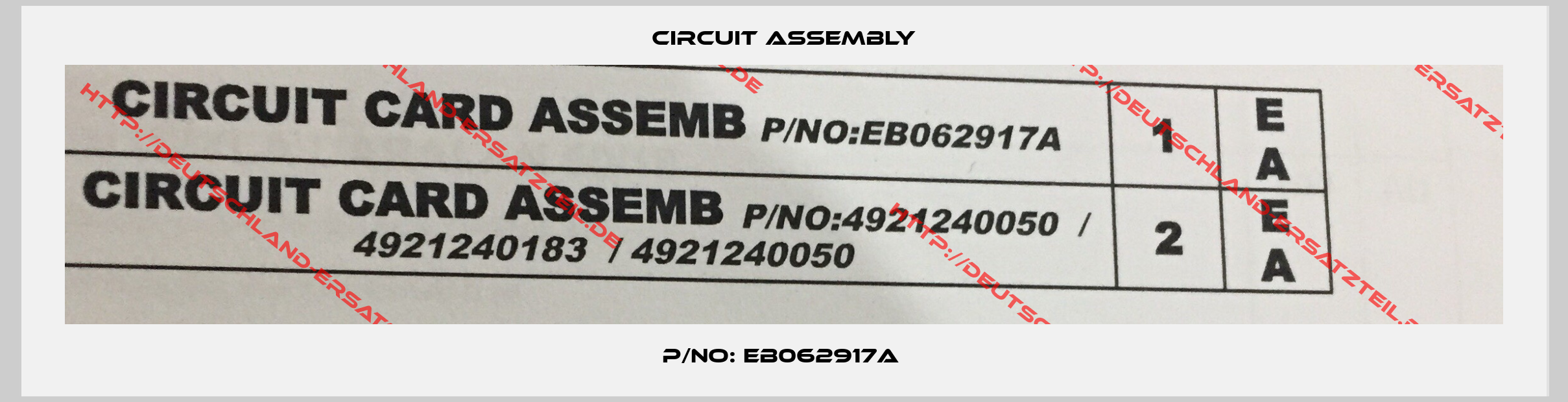 Circuit Assembly-P/NO: EB062917A 