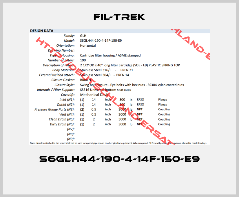 FIL-TREK-S6GLH44-190-4-14F-150-E9 