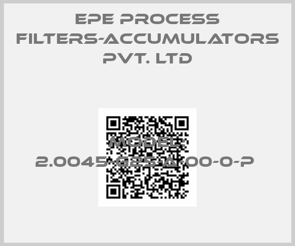 EPE Process Filters-Accumulators Pvt. Ltd-Model: 2.0045-G25-A-00-0-P 