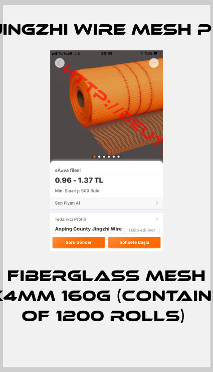 Anping county jingzhi wire mesh products co. ltd-Fiberglass Mesh 4x4mm 160g (container of 1200 rolls) 