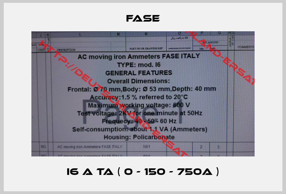 FASE-I6 A TA ( 0 - 150 - 750A )