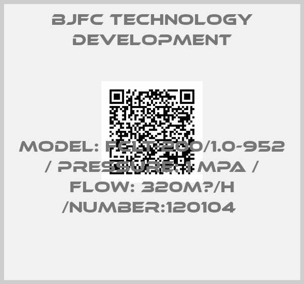BJFC TECHNOLOGY DEVELOPMENT-MODEL: FCLT-200/1.0-952 / PRESSURE: 1 MPA / FLOW: 320M/H /NUMBER:120104 