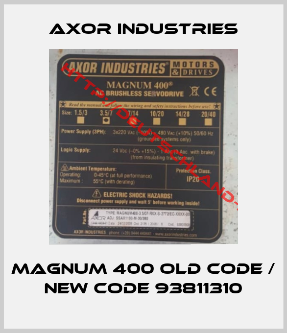 Axor Industries-MAGNUM 400 old code / new code 93811310