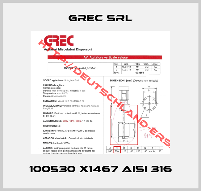 Grec Srl-100530 X1467 AISI 316