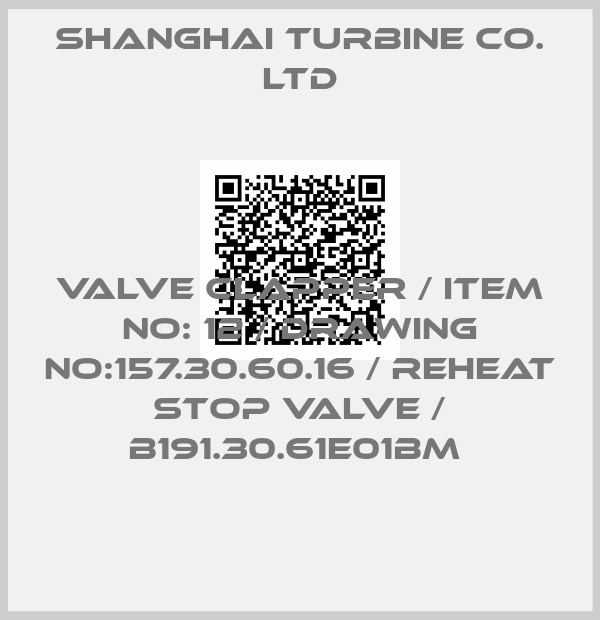 SHANGHAI TURBINE CO. LTD-VALVE CLAPPER / ITEM NO: 12 / DRAWING NO:157.30.60.16 / REHEAT STOP VALVE / B191.30.61E01BM 