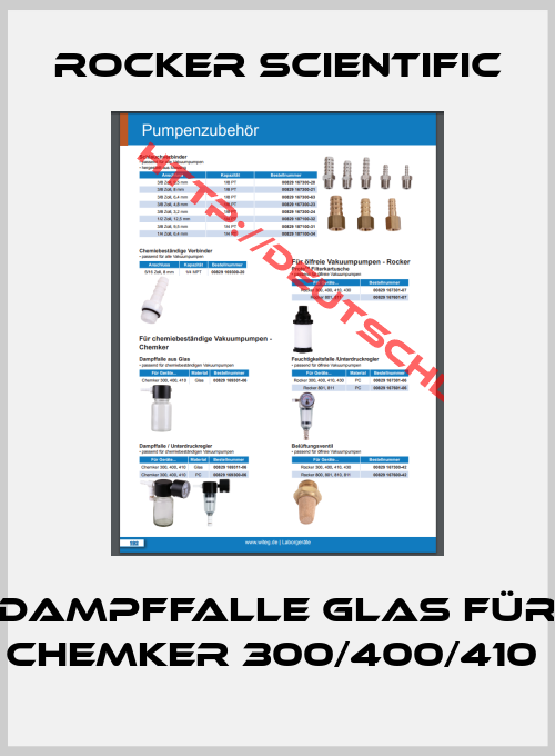 Rocker Scientific-Dampffalle Glas für Chemker 300/400/410 