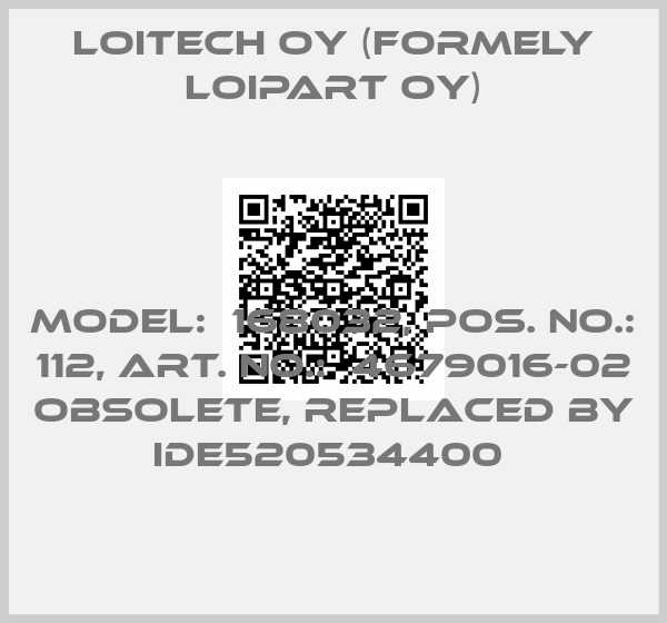 Loitech Oy (formely Loipart Oy)-MODEL:  168032, POS. NO.:  112, ART. NO.:  4679016-02 obsolete, replaced by IDE520534400 