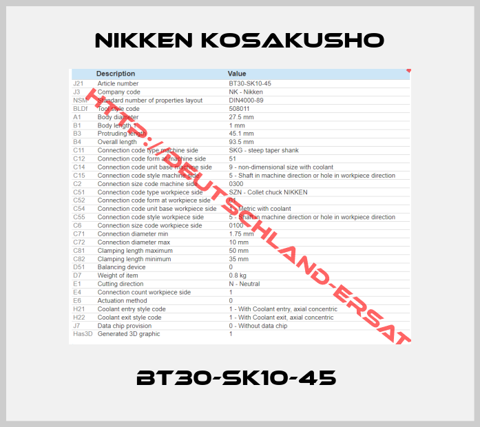 NIKKEN KOSAKUSHO-BT30-SK10-45 