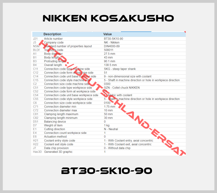 NIKKEN KOSAKUSHO-BT30-SK10-90 