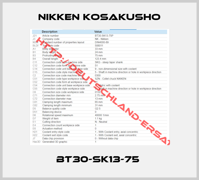 NIKKEN KOSAKUSHO-BT30-SK13-75 