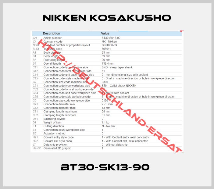 NIKKEN KOSAKUSHO-BT30-SK13-90 
