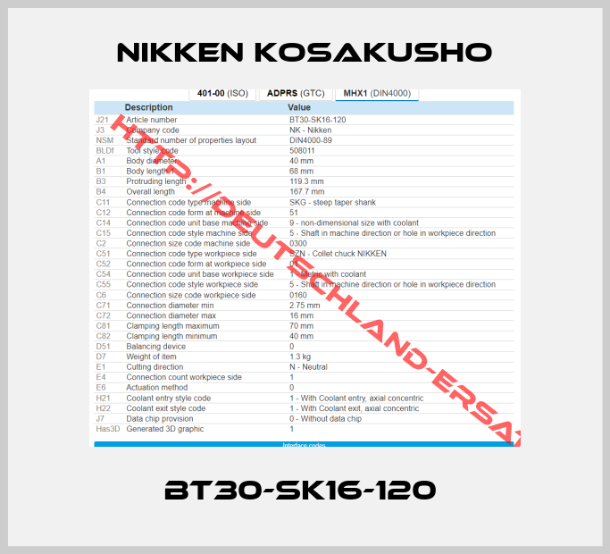 NIKKEN KOSAKUSHO-BT30-SK16-120 
