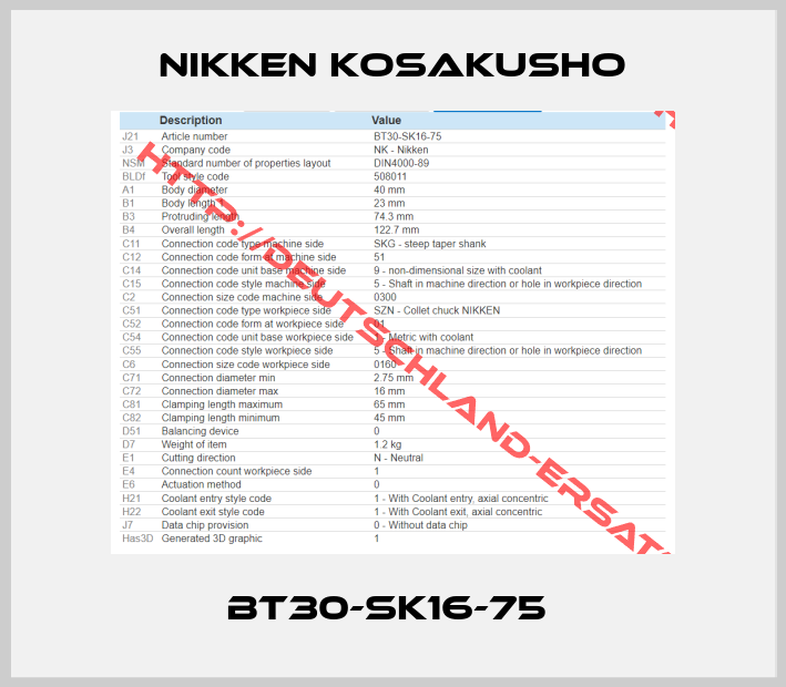 NIKKEN KOSAKUSHO-BT30-SK16-75 