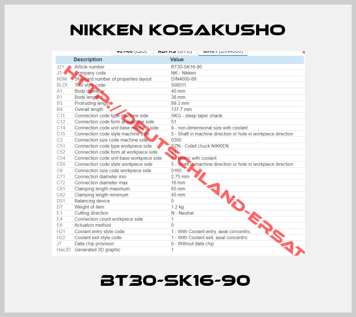 NIKKEN KOSAKUSHO-BT30-SK16-90 