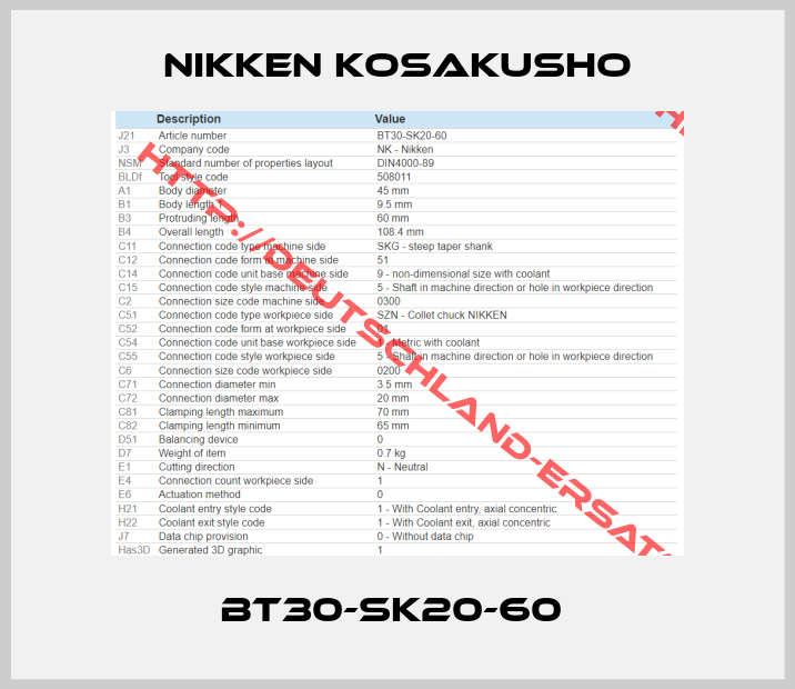 NIKKEN KOSAKUSHO-BT30-SK20-60 